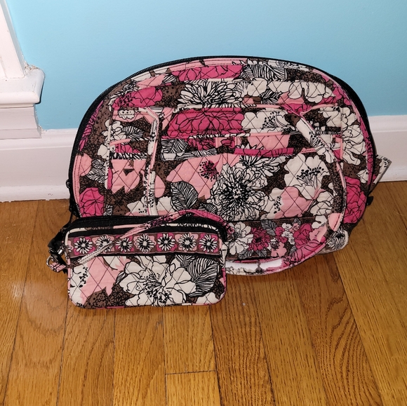 Vera Bradley Mocha Rouge Bowler Purse & Wallet Set - Picture 1 of 12